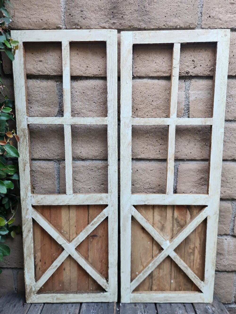 Set of 2, 39" Lt. Green Arch Wood Farmhouse Barn Door Rustic Distress Wall Decor